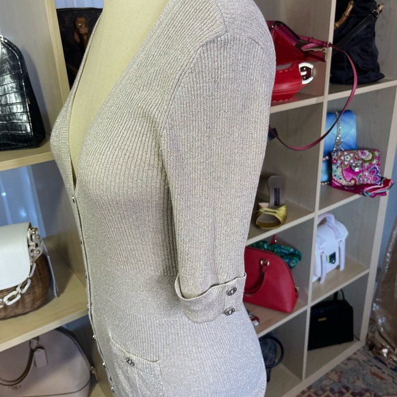 WHBM Champagne Metallic Button Down Sweater - Picture 5 of 9